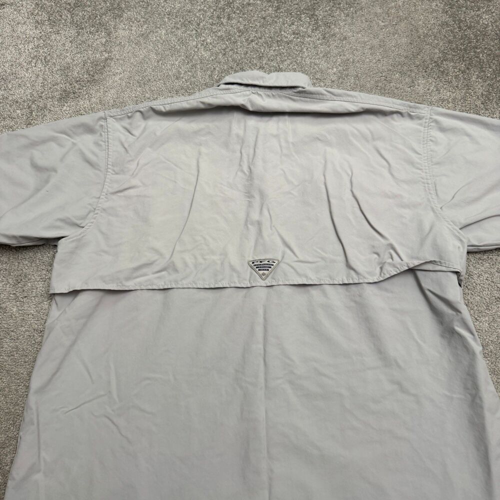 Columbia PFG Bahama Omni Shade Short Sleeve Fishing Shirt Mens L Grey Nylon Top - Picture 5 of 14
